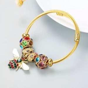 Stainless Steel Butterfly  multicolored Beads Bracelet Adjustable Crystals